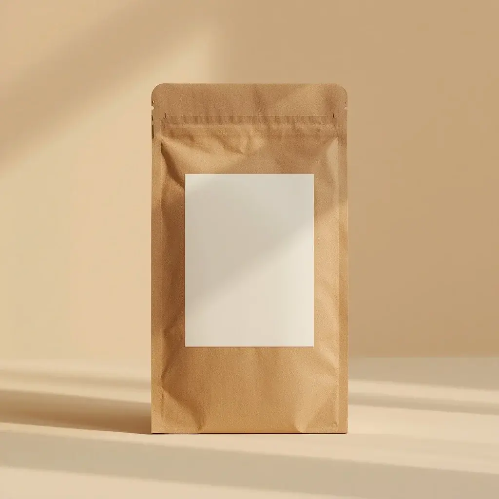 Etiqueta para un producto artesanal creada en Etiquela aplicada sobre un empaque de papel kraft